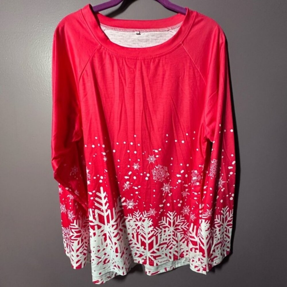 Women's Red Snowflake Print Top